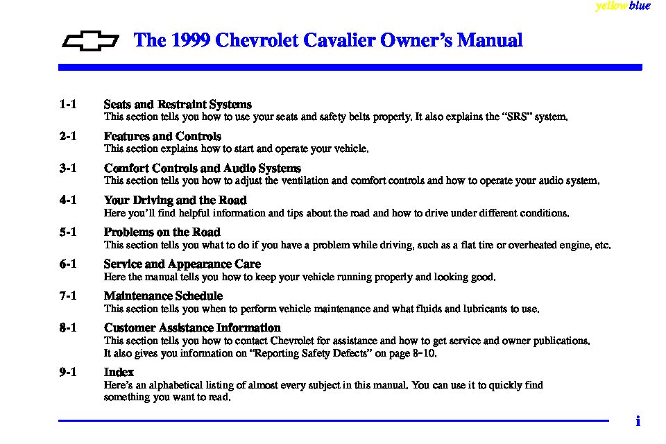 1999 chevrolet cavalier owners manual