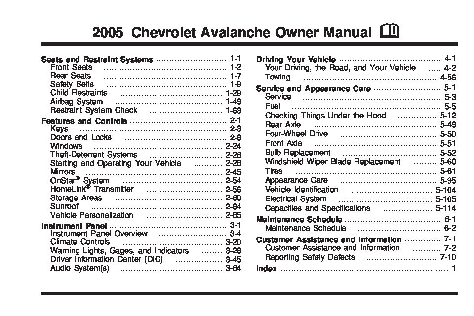 2005 chevy avalanche owners manual