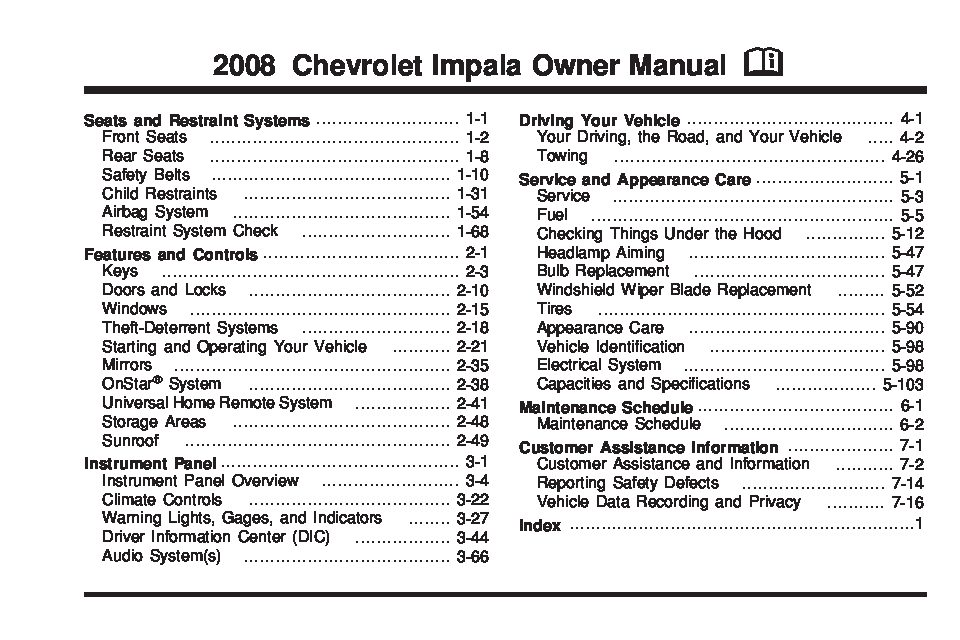 2008 chevrolet impala Owners Manual | Just Give Me The ... 2009 pontiac g6 headlight wiring diagram 