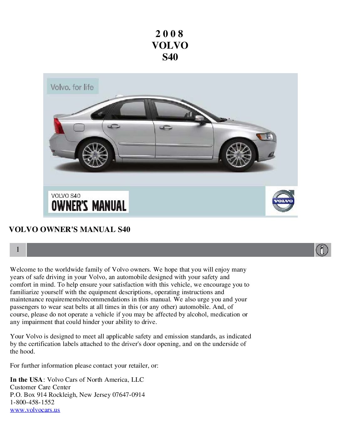 2008 volvo s40 Owners Manual | Just Give Me The Damn Manual